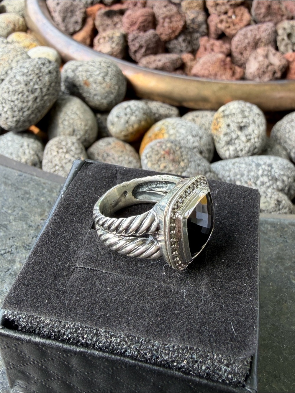 Sterling Silver David yurman Black onyx and natural diamond Statement Ring
